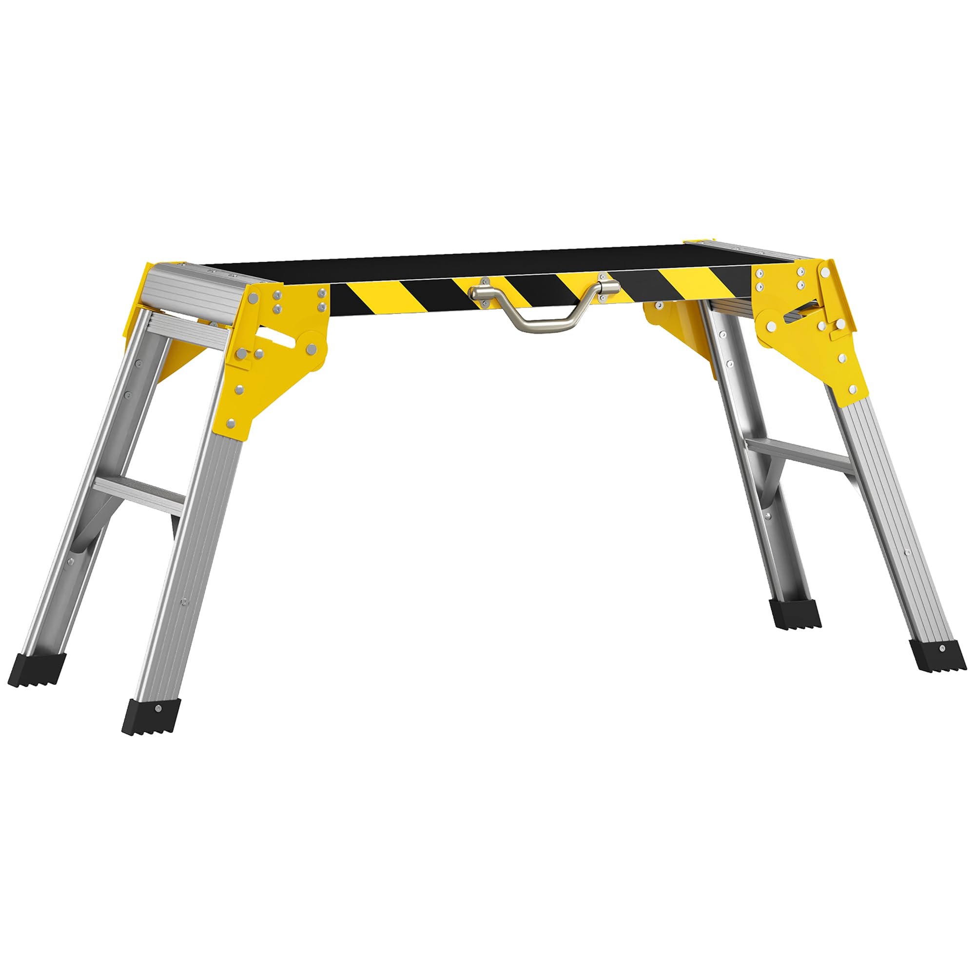 HOMCOM Banco de Trabajo Plegable de Aluminio, Mesa de Taller con Asa, Antideslizante, Tiras Reflectantes, Carga 150 kg, 110x32x50 cm, Negro