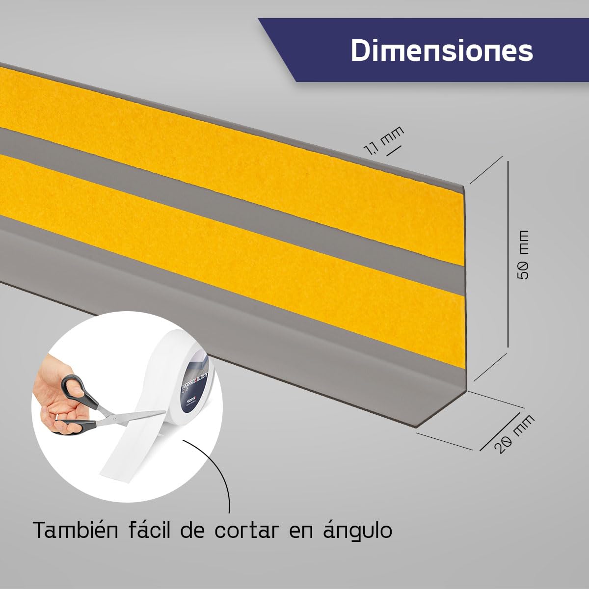HOLZBRINK Rodapie PVC adhesivo 50x20mm, 25 m | Rodapie flexible para encimera cocina, esquineras pared de baño | Cantoneras adhesivas | Color: gris claro