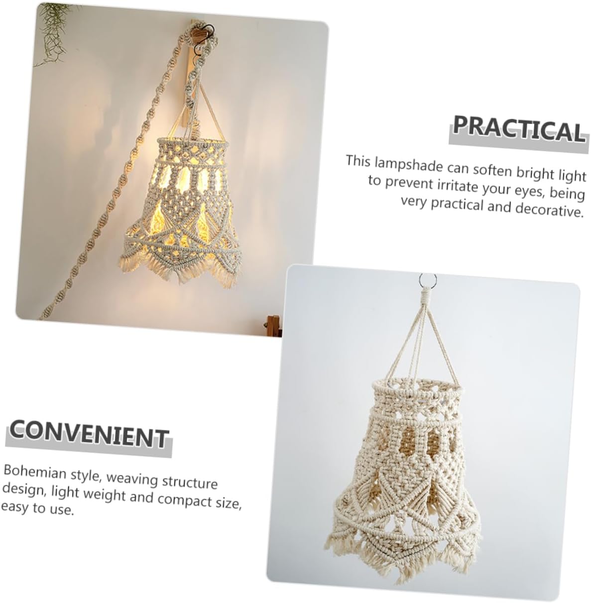Cabilock Bohemian Handwoven Ceiling Hanging Lamp Shade Replacement Lampshade for Home Decor for Living Room Bedroom Cafe and Wedding Decorations