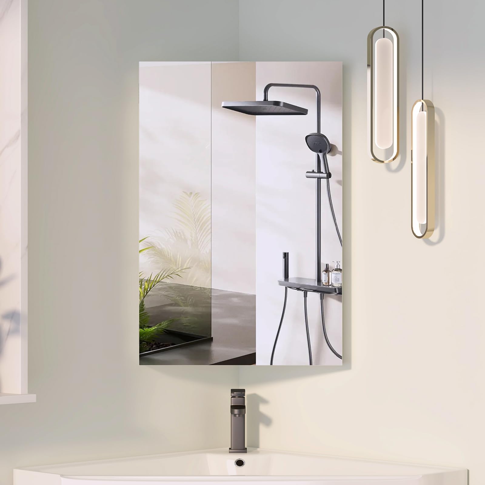 40x60 Corner Bathroom Cabinets with Mirror,LED Bathroom Mirror Cabinets