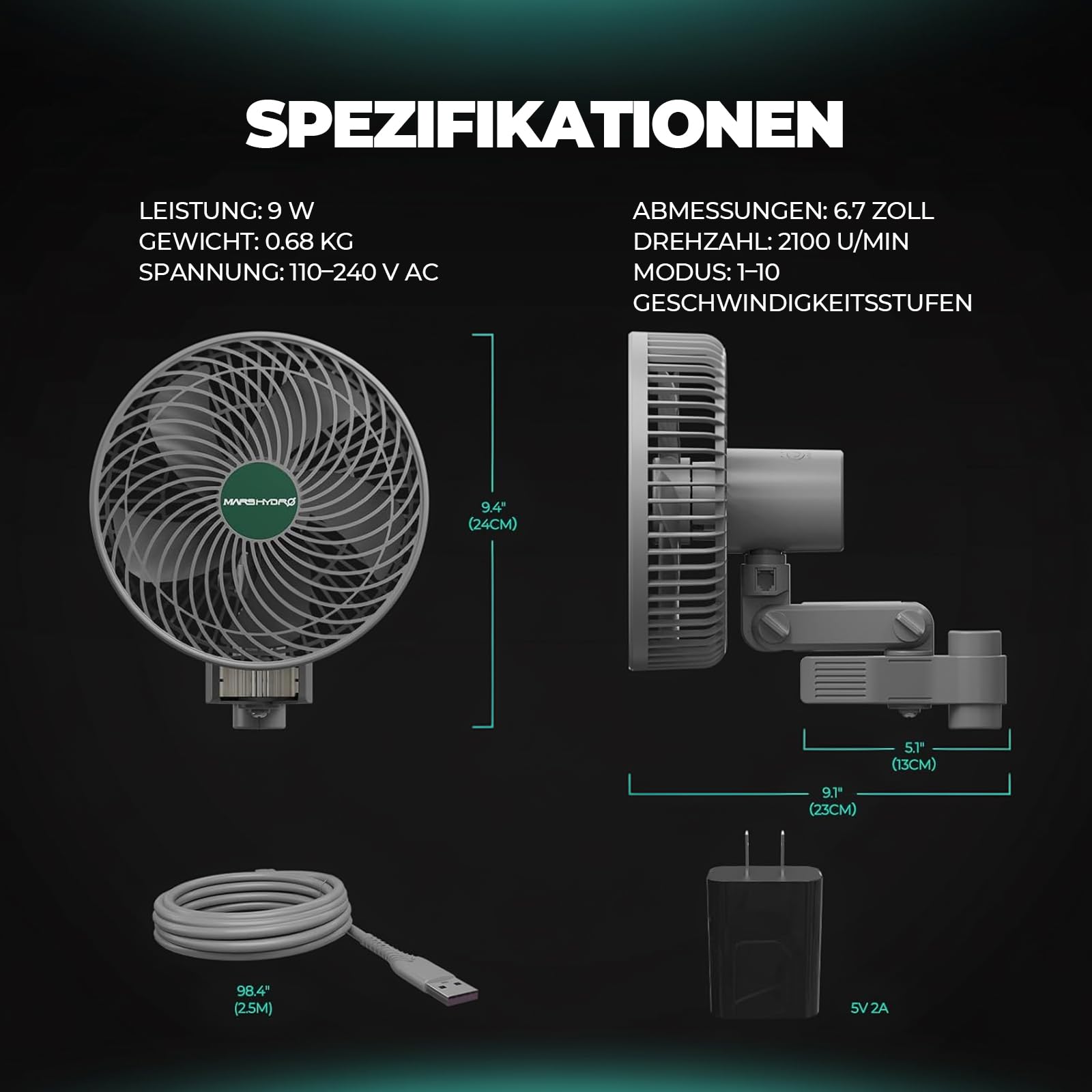 MARS HYDRO Grow Ventilator Oszillierend mit Clip 6-Zoll, 10 Windstufen | EC-Motor, APP/WiFi Steuerung über iHub oder iControl, 32dB Leiser Lüfter für Growboxen, Growzelt, 9W