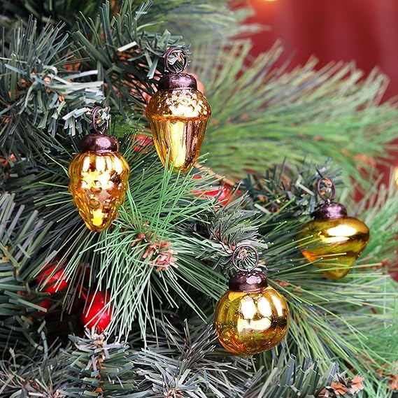Image of Indian Shelf 25 Piece Glass Silver Gold Christmas Ornaments Premium Vintage, Reusable, Non-Fading Gold for Decorations