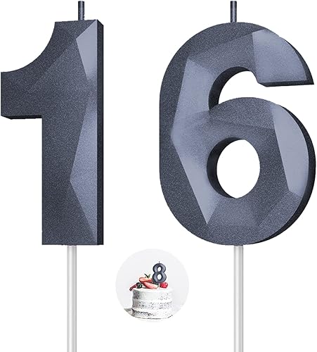 Miniatura 327 de Velas de cumpleaños con número (4 velas rojas) 3D con forma de diamante número Happy Birthday Cake Velas para fiesta de cumpleaños, boda, decoración