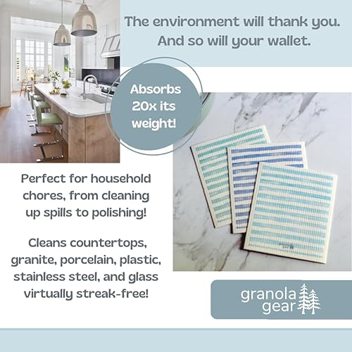Miniatura 3 de Home by GranolaGear-Paquete de 6 paños de cocina suecos prémium para cocina, toallas de papel reutilizables, ecológicos, compostables,