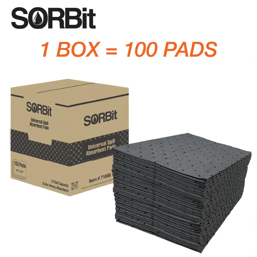 LAUCO Heavyweight Universal Oil Absorbing Pads (Grey) 10 inch x13 inch - Pack of 100 Sheets - Automotive Absorbent Pads for Oils, Water, and Solvents (100 Sheets (1 Box))