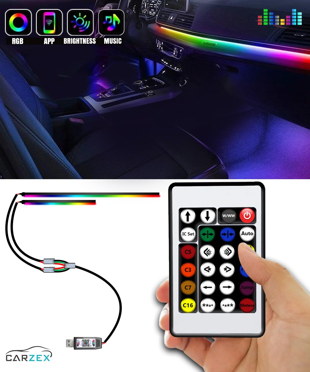Carzex® K4 Multi-Color Matrix Interior Ambient Light for Car Dashboard – App Controlled, Magic Running Atmosphere Light (110cm & 25cm, Pack of 2) - Image 3 thumbnail