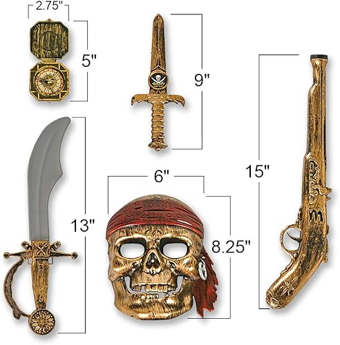 Miniatura 3 de ArtCreativity Juego de juego pirata para niños, juego de 5 piezas con espada de plástico, pistola, daga, brújula y máscara, accesorios de disfraz de