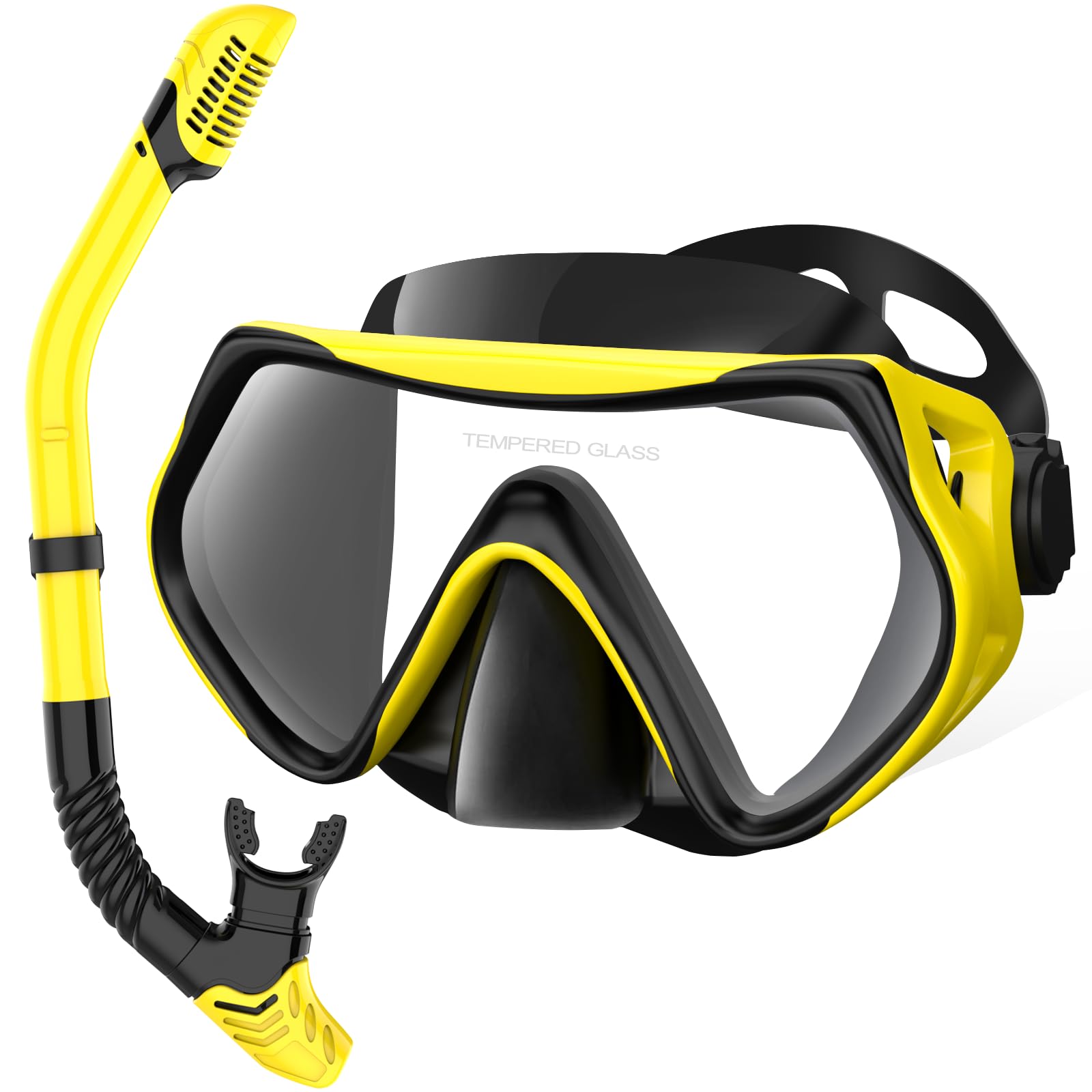 Schnorchelset Erwachsene, Schnorcheln Set mit Anti-Fog Taucherbrille und Dry Schnorchel, Professionelle Schnorchelmaske Tauchmaske aus Gehärtetem Glas für Schnorcheln