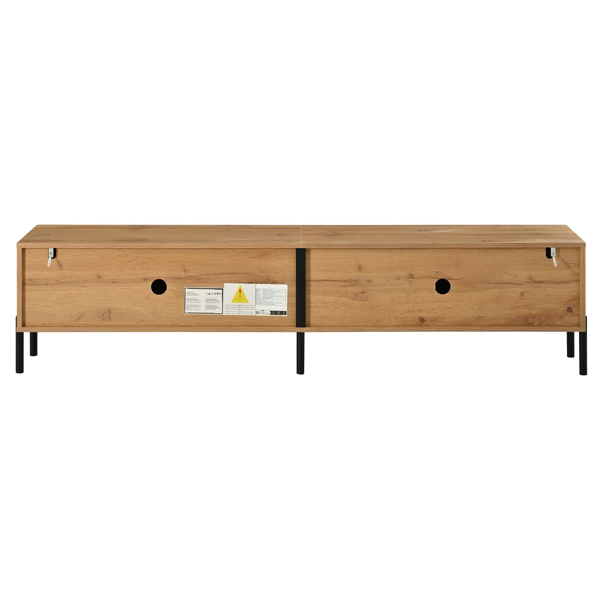 HAINEW HD26062302 szafka pod telewizor z 4 drzwiami i czarnymi metalowymi nogami, 180 x 35 x 43 cm, kolor naturalny, HD26062302