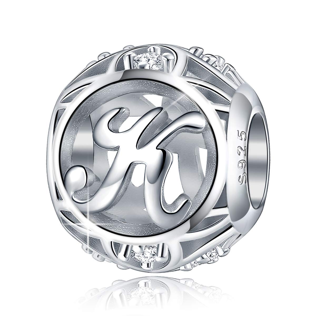 Letter Initial A-Z Alphabet Charm Dangle for Bracelet Necklace - 925 Sterling Silver CZ Beads Personalized Gift Jewelry