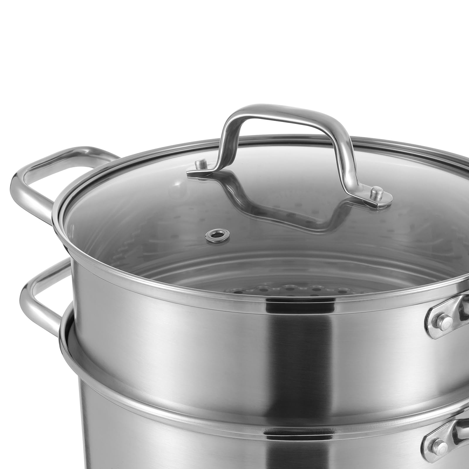 OUKANING Pentola per asparagi e pasta, 8 l, Ø 28 cm, altezza 36 cm, con colino per asparagi, alta con coperchio in vetro, per pasta, patate, verdure