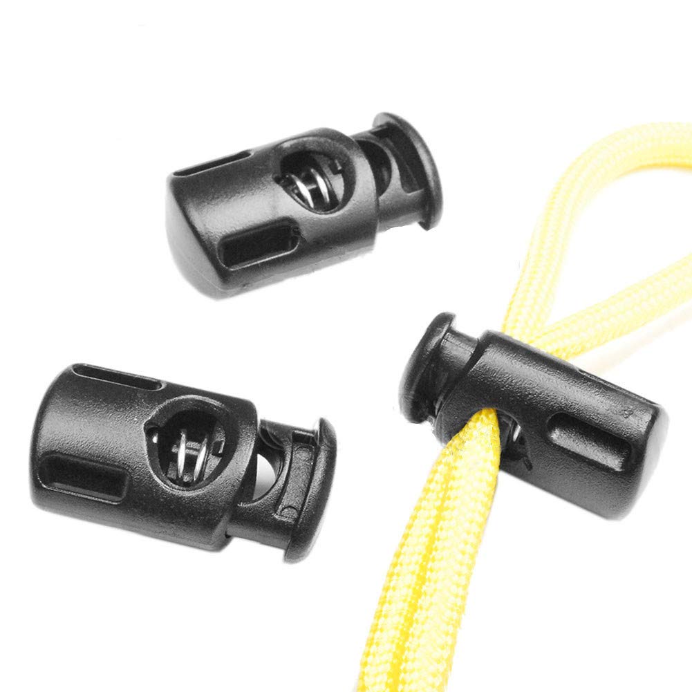 Symphonyw Unisex Black A Cord Locks, 50 Pcs Plastic Black Cord Locks End Spring Stop Toggle Stoppers For Drawstrings, Shoelaces, Bags, Clothing (Black A)
