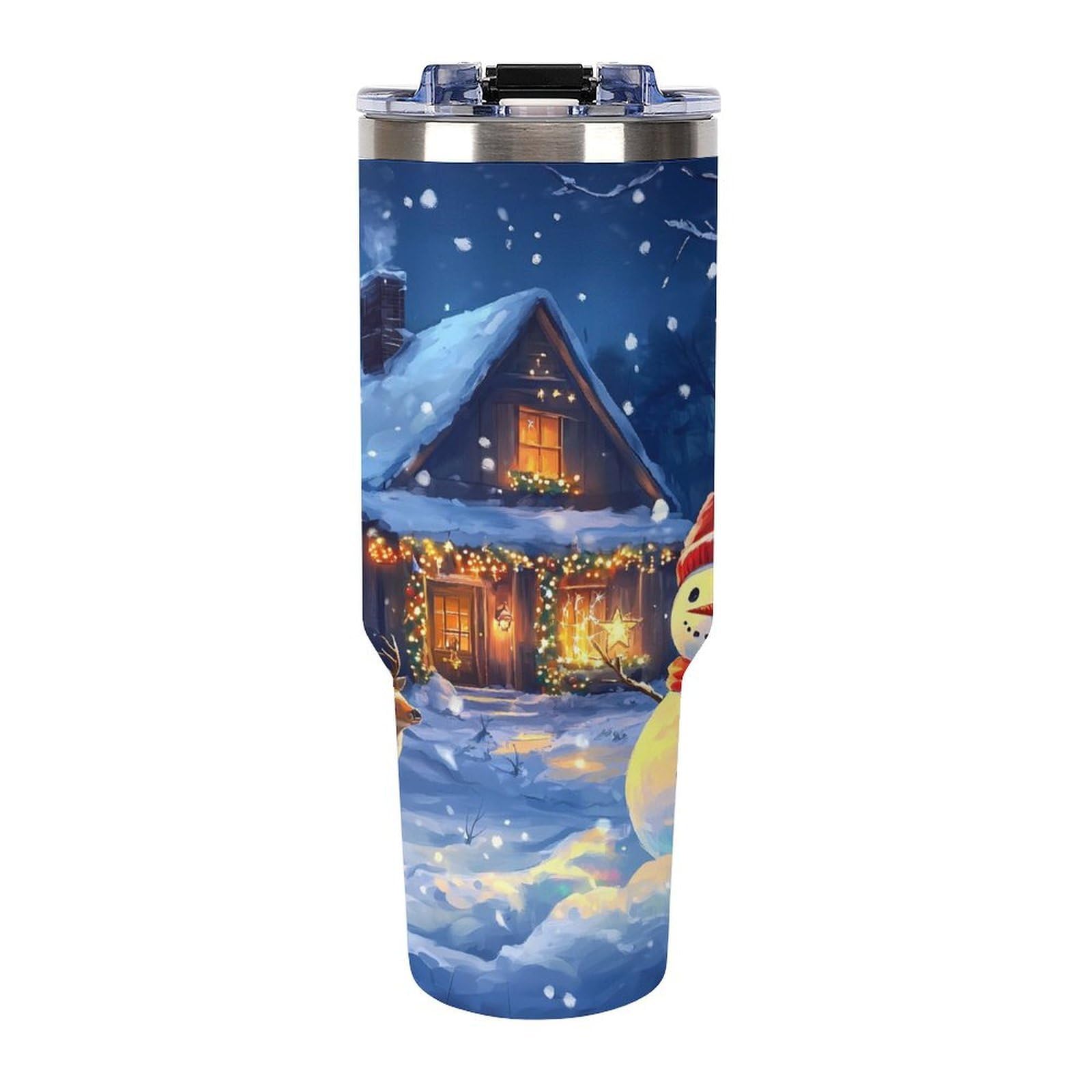 Becher mit Henkel, Motiv: Weihnachtshirsch, Schneeschnee, 1,2 l, Reise-Kaffeebecher, große Kapazität, Autobecher, Wasserflasche
