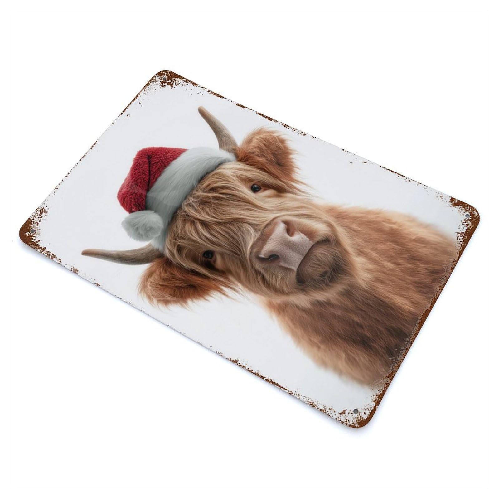 Christmas Highland Cow Portrait Rusty Metal Tin Sign 11.8"x7.9", Classic Wall Plaque for Pub, Kitchen And Man Cave Decor