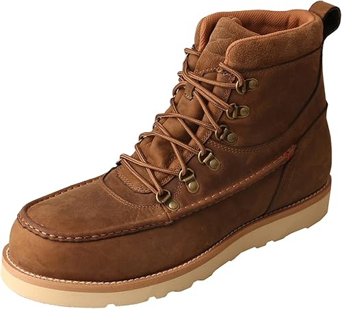 Twisted X Men's 6" Waterproof Wedge Sole Boot - Moc Toe Work Boots Handcrafted with oiled-leather, Air-mesh Lining, Breathable Interior Lining,