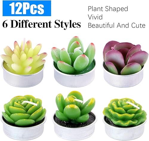 Miniatura 4 de Glarks - Paquete de 12 velas artificiales de suculentas, hechas a mano, velas de cactus, velas de té para fiesta de cumpleaños, día de San Valentín,