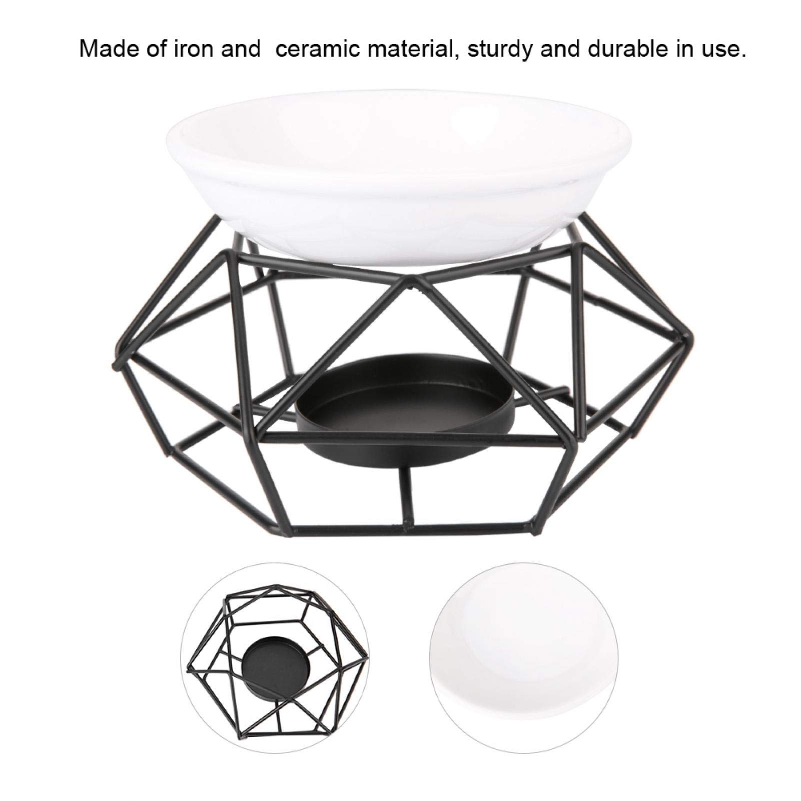 Brûleur D'huiles Essentielles Géométrique En Fer Et Céramique - Bougeoir Parfumé Pour La Maison Ou Bureau