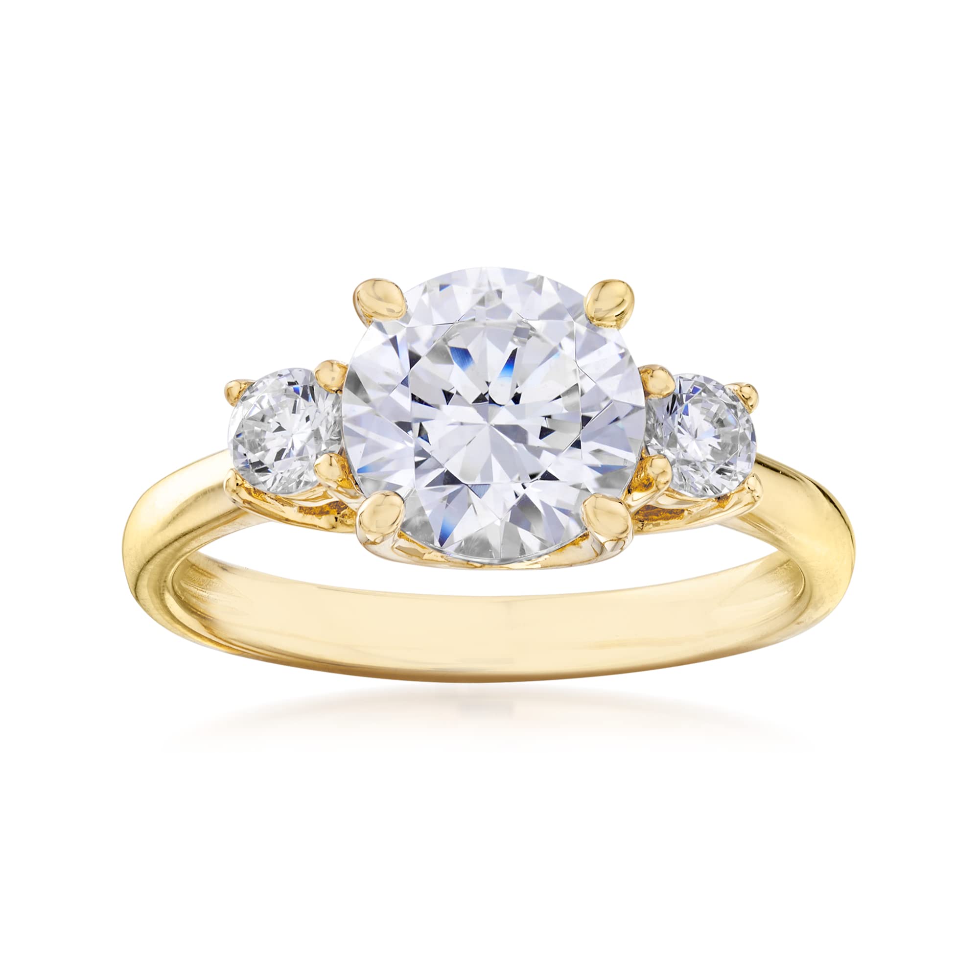 Ross-Simons2.20 ct. t.w. CZ 3-Stone Ring in 18kt Gold Over Sterling