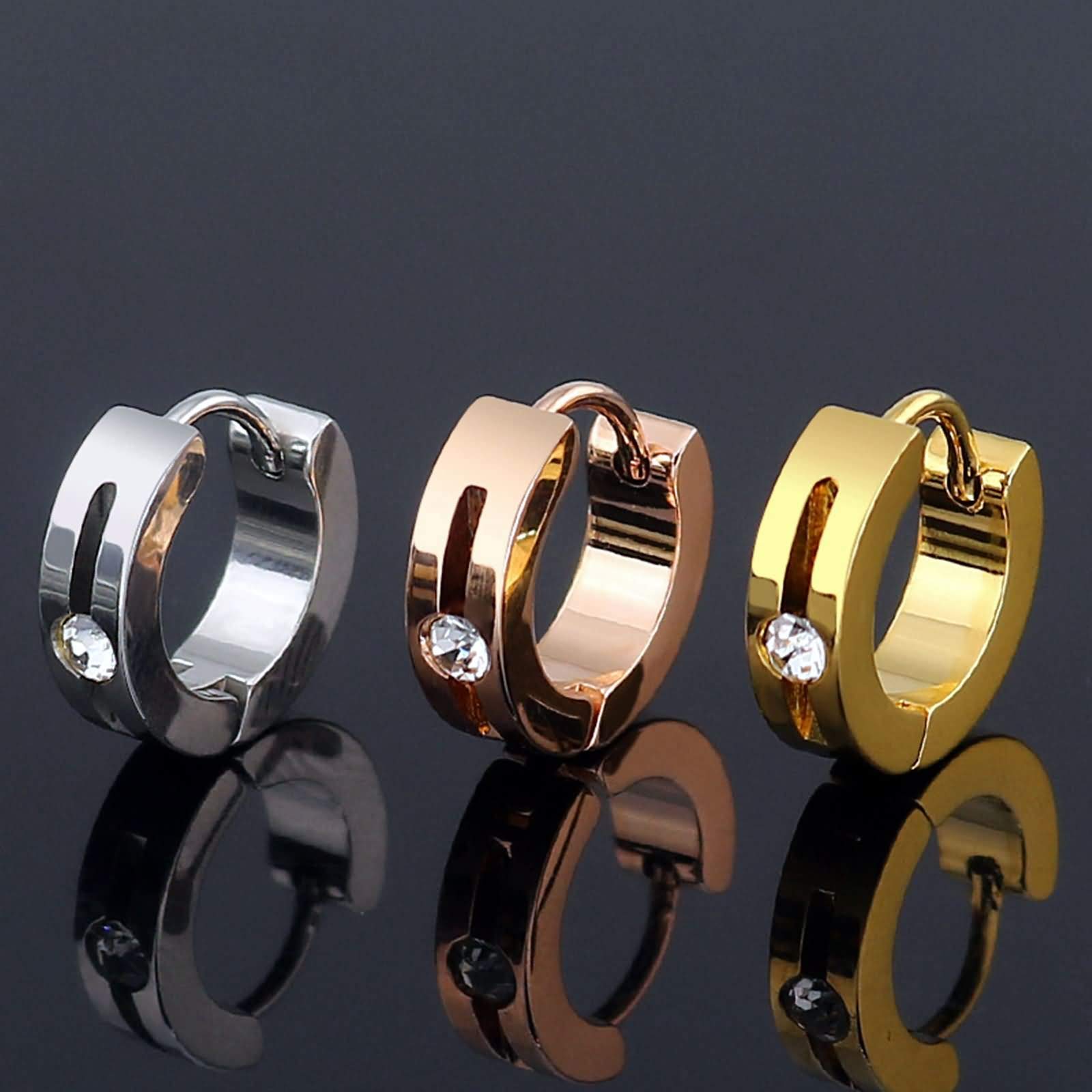 KnSam Pendientes de oro, plata, oro, pendientes para hombre, en forma de U, de acero inoxidable, unisex, plata, oro, oro rosa, negro