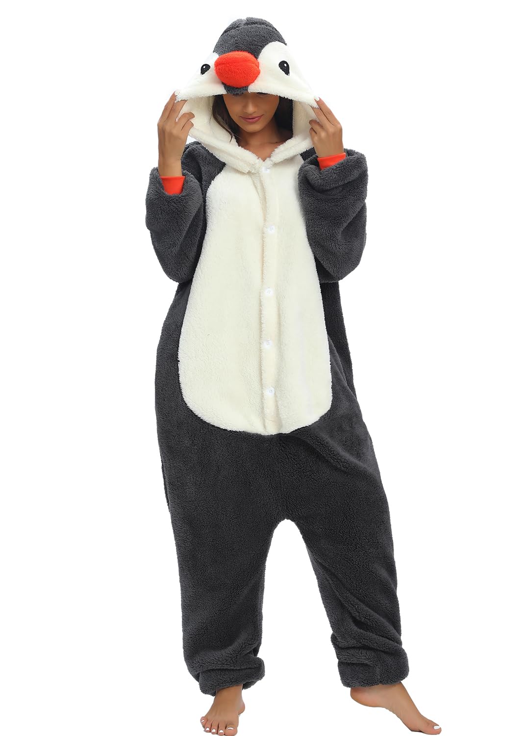 LATH.PIN Adulto Kigurumi Pigiama Unisex Anime Animale Costume Cosplay Costume Tuta Onesies Set Pigiama Panda Biancheria da Notte Sleepwear, Peluche pinguino, S