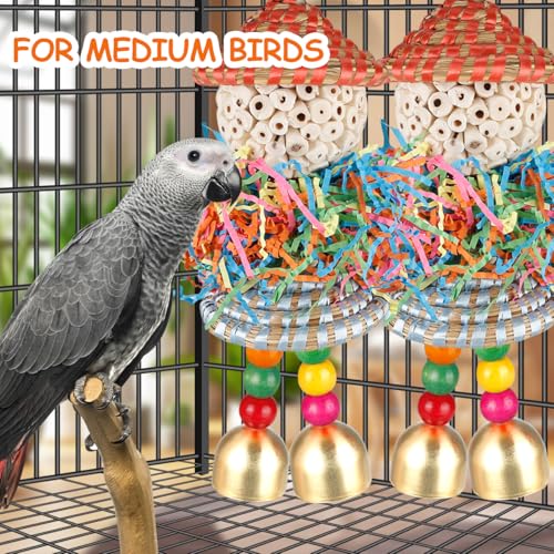 BBjinronjy 2PCS Bird Toys Parrot Foraging Shredder Hanging Toys Sola Balls with Bell for Small Parrots Parakeets Cockatiel Conures Love Birds Budgie Cage Toy - Image 3
