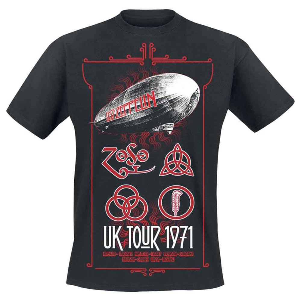 Rock Off Officially Licensed Products Men's Black Led Zeppelin Uk Tour 1971 T Shirt L