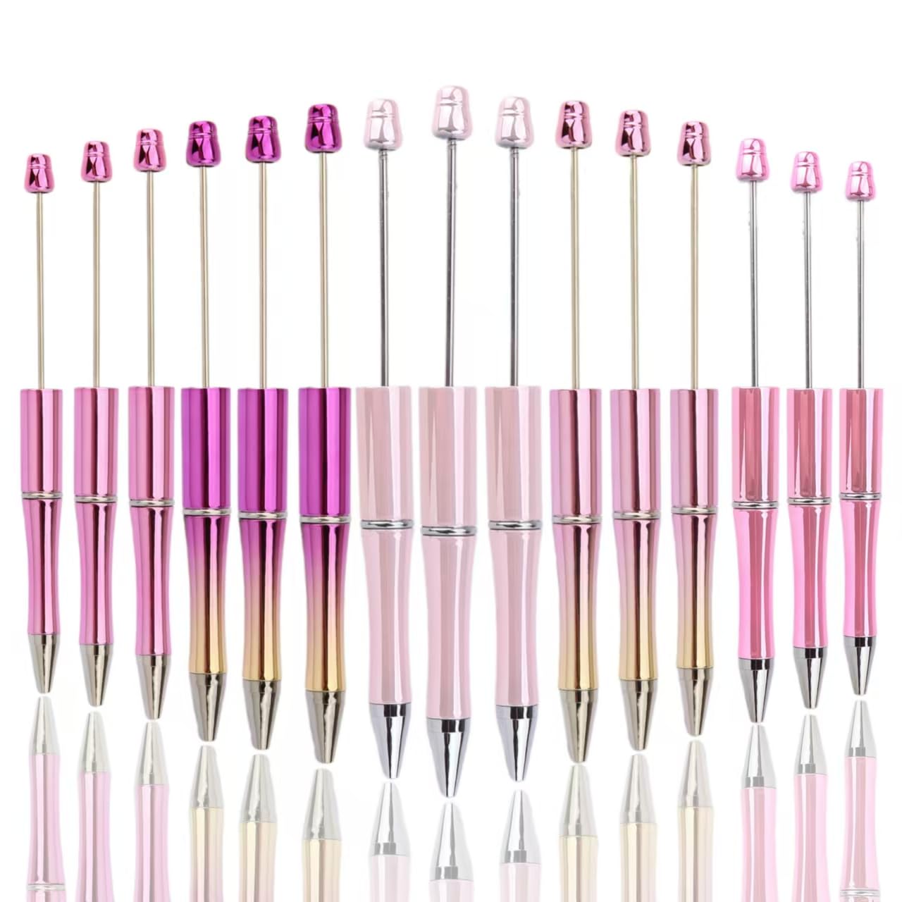 KUNHEHO 15pcs Pink Beadable Pens - Fancy Glitter Ballpoint Pens for Tween Girls & Women - DIY Gifts