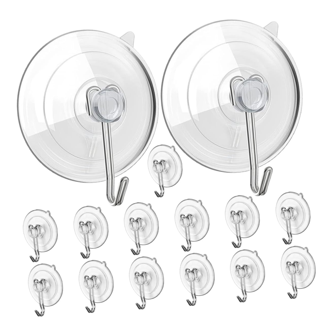 OFFSCH 15pcs Clear Suction Cup Hooks Removable Reusable Wall Hooks for Towel Bathroom Kitchen Glass Door Tile Versatile Hanging for Hats Decorations and More