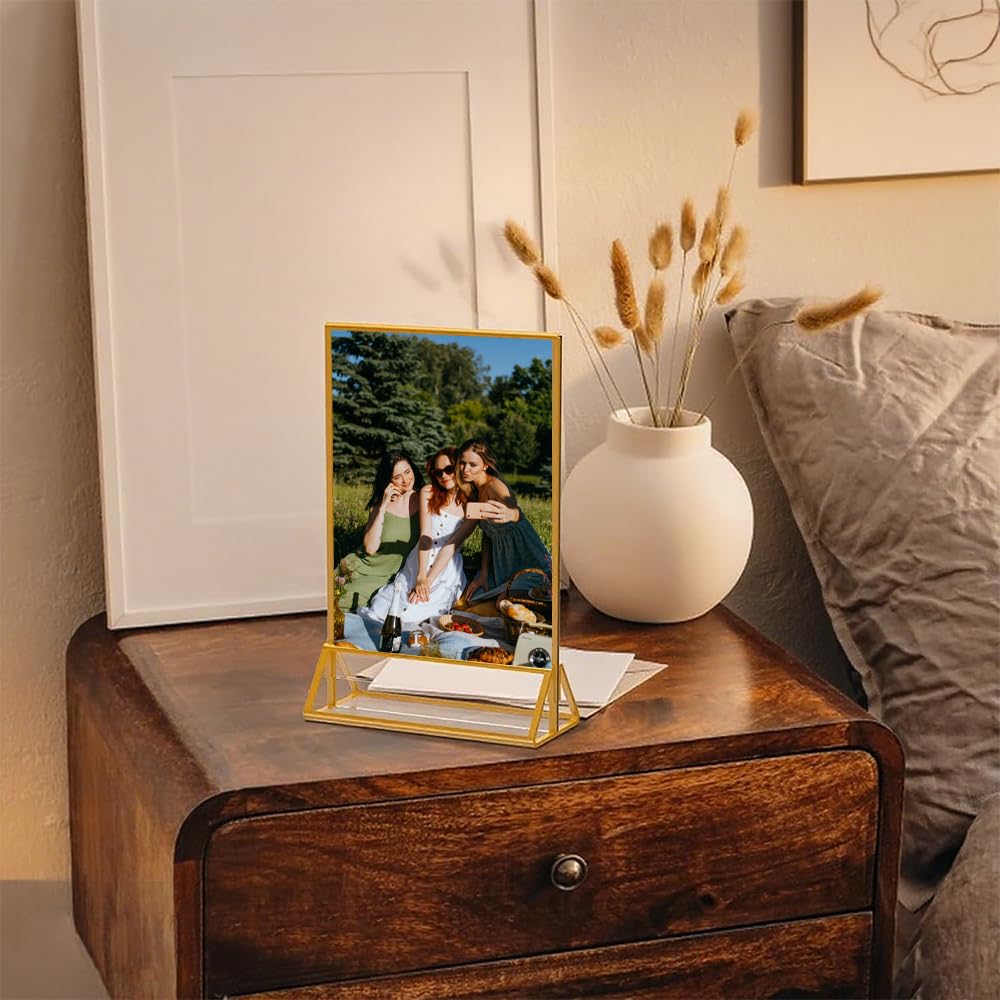 Aufsteller A5 Goldene A5 Schicker Flyerständer Kartenständer Bilderrahmen für Kinderzeichnungen, Tishaufsteller a5Acryl Tishkartenhalter Tischnummern-Aufsteller für Hochzeit Tischdeko (6St)