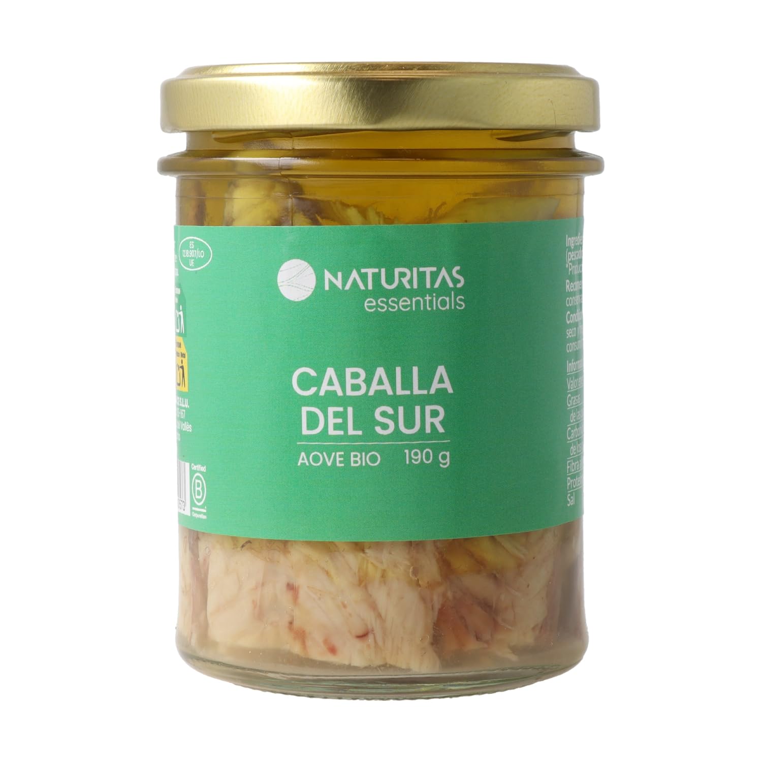 Caballa del Sur en Aceite de Oliva Virgen Extra Bio | 190 g | Naturitas Essentials | Conserva de Caballa Salvaje Ecológica | Producto Keto