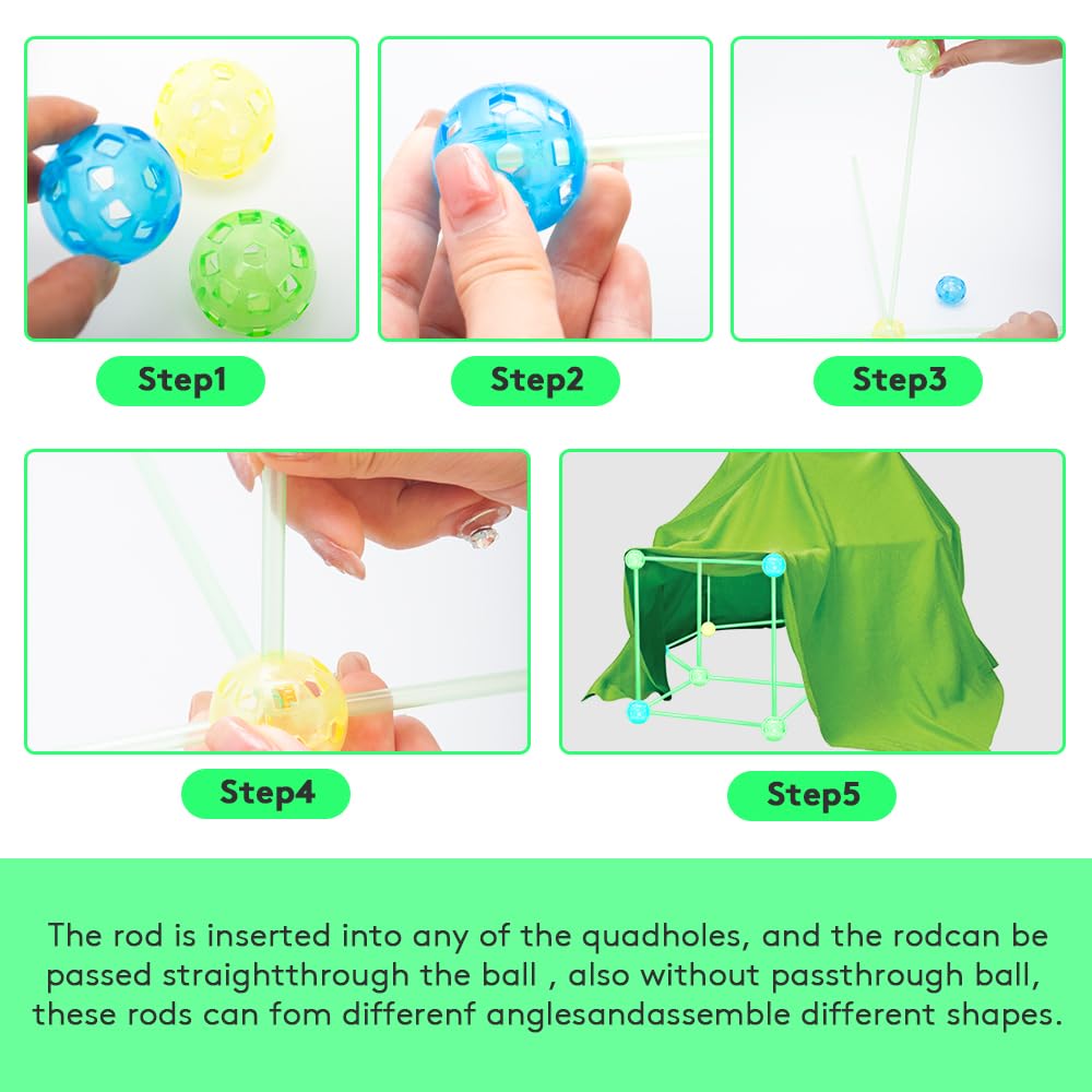 Fort Building Kit, Glow In The Dark 155 Pcs Kids Fort Building Kit Construction Toys Diy Crazy Forts Indoor Outdoor For 4,5,6,7,8,9,10 Years Old Boys Girls - Image 5