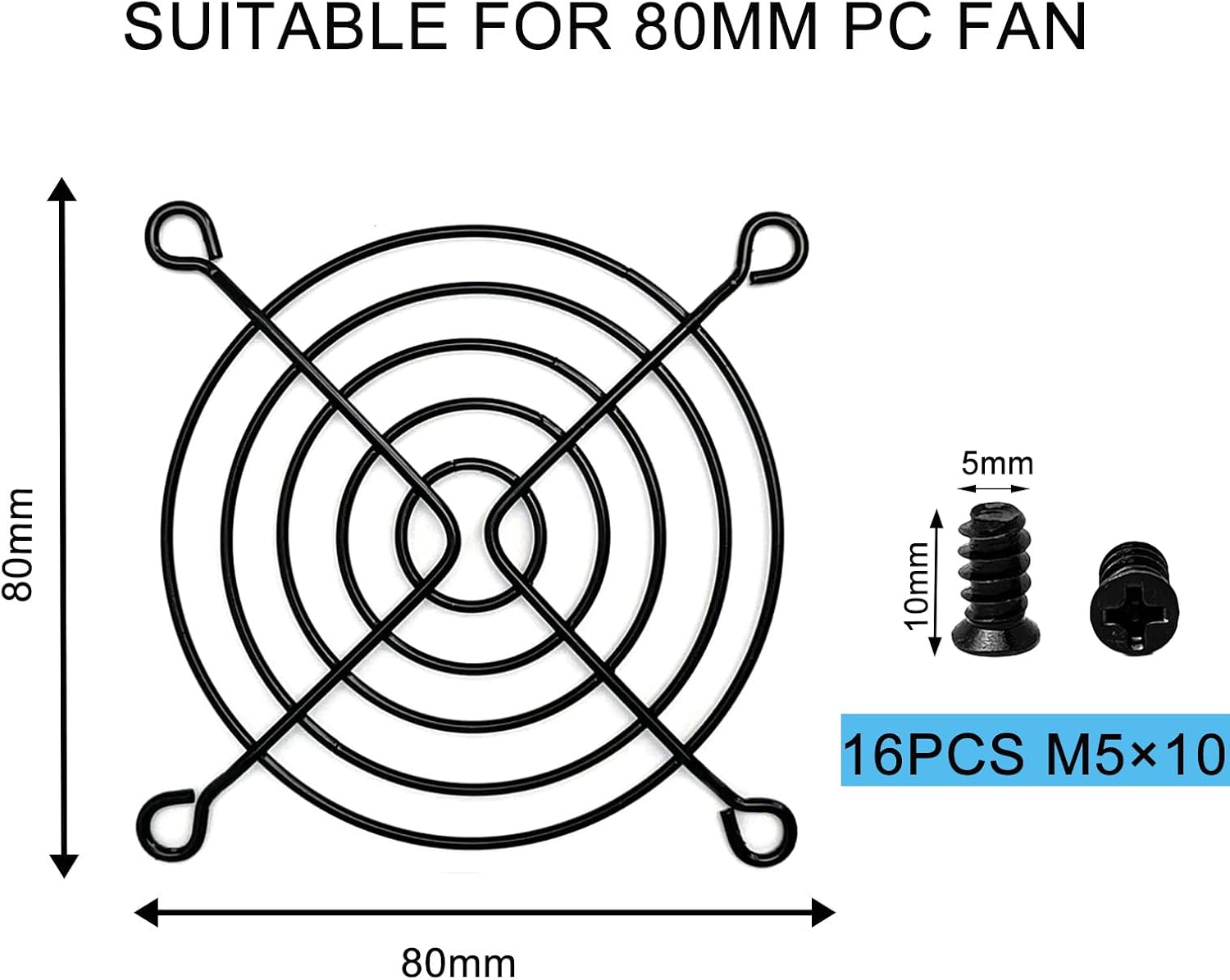 4 PCS 80mm Fan Grill pc 80mm Fan Bracket Grill (Black) image 4
