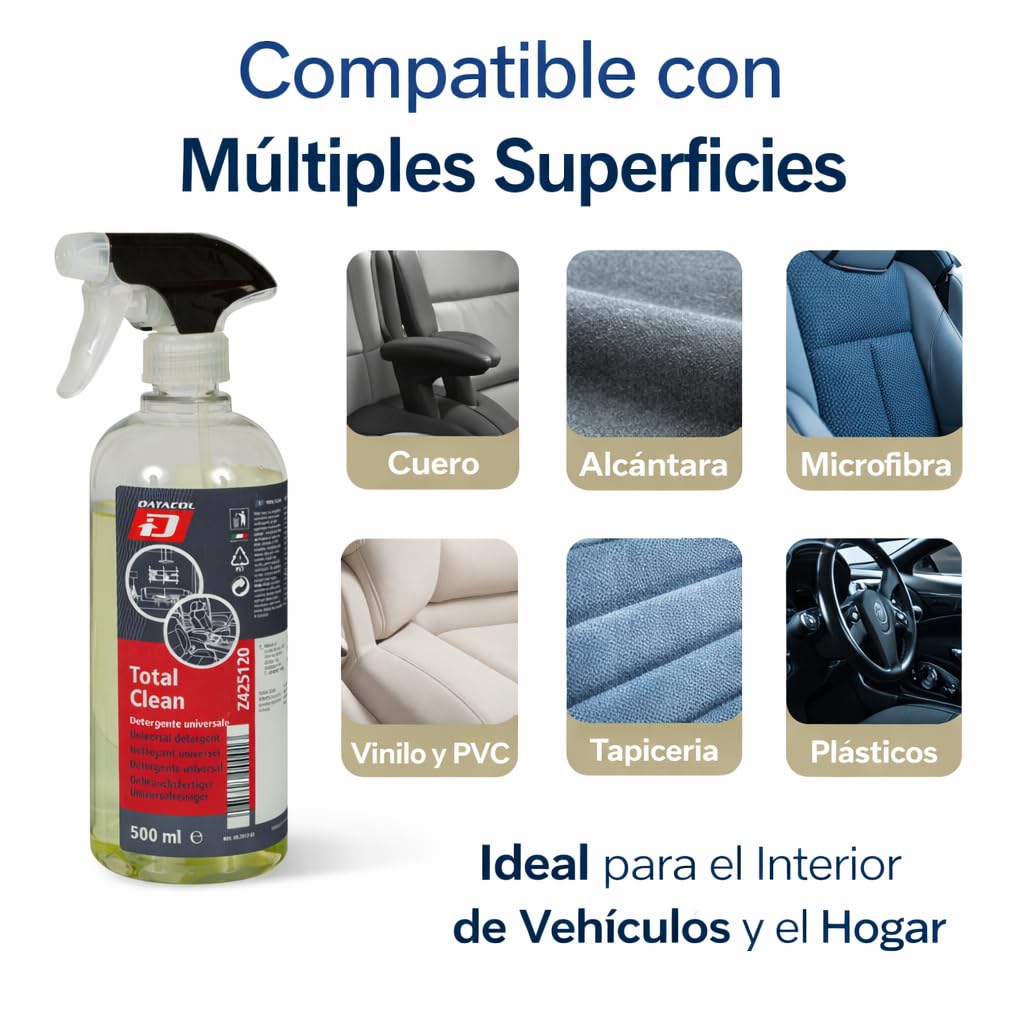 Datacol Total Clean – Limpiador Universal Interior 500 ml | Spray Multi-Superficies para Piel, Tejidos y Plásticos | Limpia tapiceria Poder de Limpieza Profesional | Listo para Usar (4)