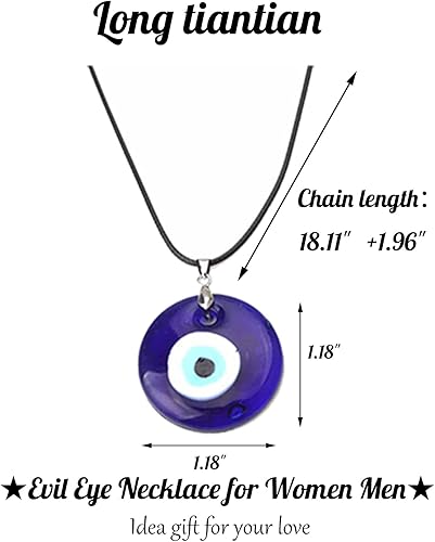 Miniatura 4 de Long tiantian - Collar de ojo turco de vidrio para el mal de ojo, con cuerda de cuero para mujeres y hombres, protege la suerte, color azul