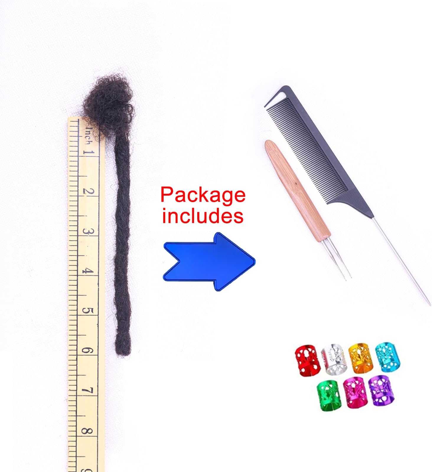 100% Real Human Hair Dreadlock Extensions ADIASAI 0.3 Inch Thickness 60 Bundles Can Be Dyed and Bleached Fully Handmade for Men, Women and Kids, 100% Black