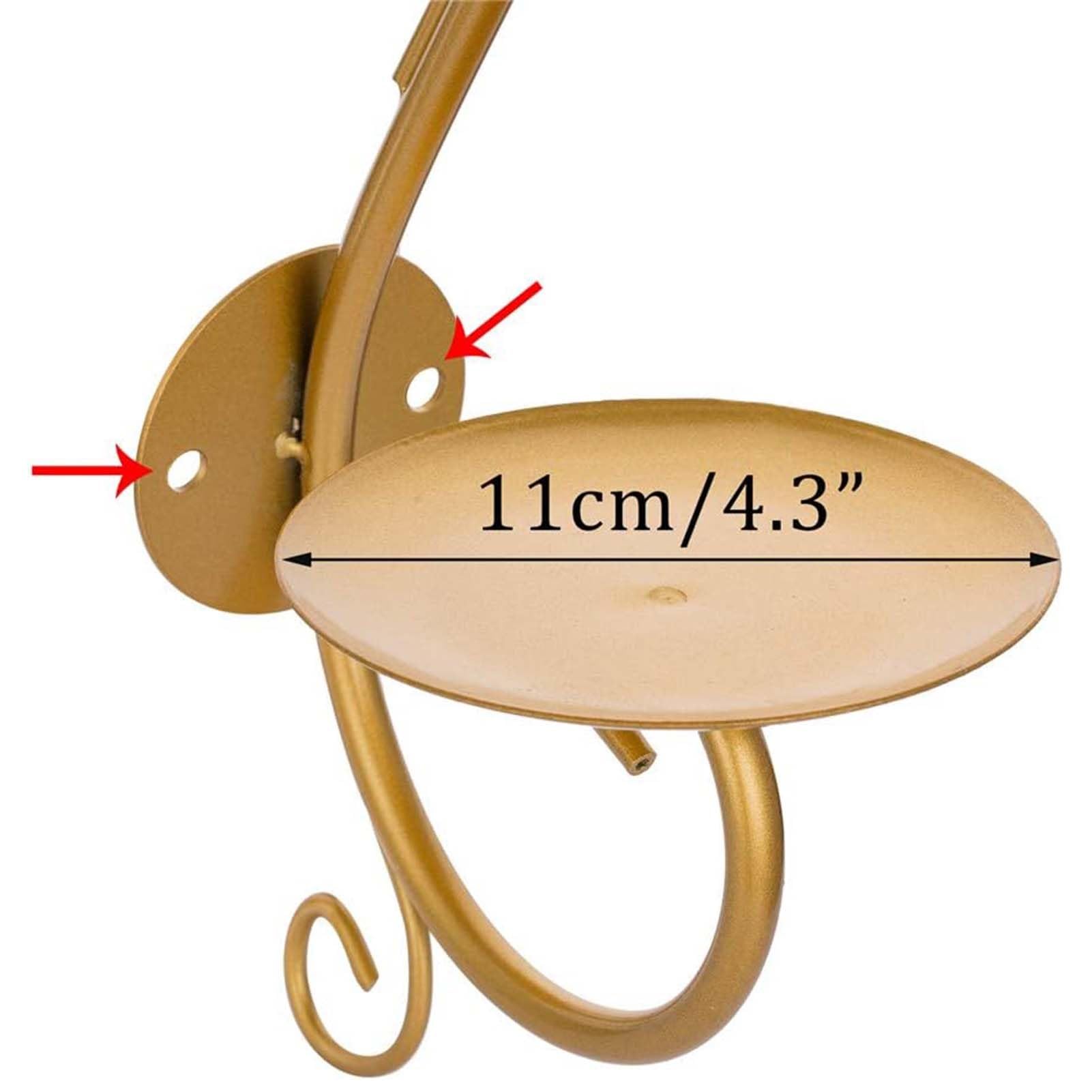Set Mit 2 Wandmontierten Kerzenhaltern Aus Metall, Wandleuchter Aus Eisen Für Kerzen, Kerzenständer Für Stumpenkerzen Zur Dekoration Von Wohnzimmer, Schlafzimmer Und Badezimmer(Gold)