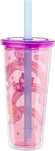 Miniatura 3 de Silver Buffalo Sanrio Hello Kitty and Friends - Vaso de plástico Boba con tapa y popote con Hello Kitty, Cinnamorroll, Kuromi, My Melody, Badtz