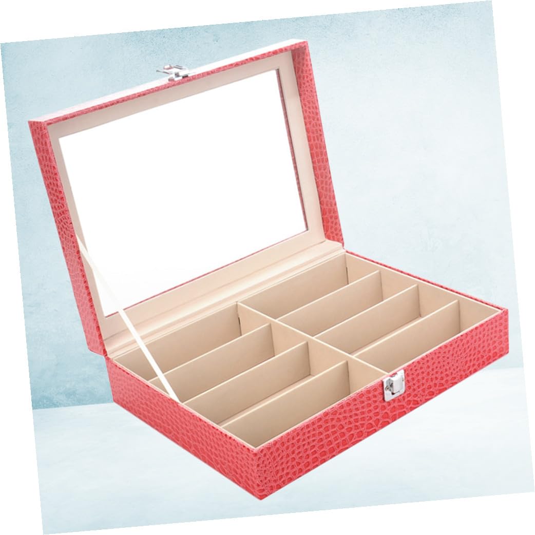 COLLBATH Caja para Gafas de Sol 8 Ranuras, Organizador de PU y MDF, Diseño de Grano, para Mesita de Noche y Hogar