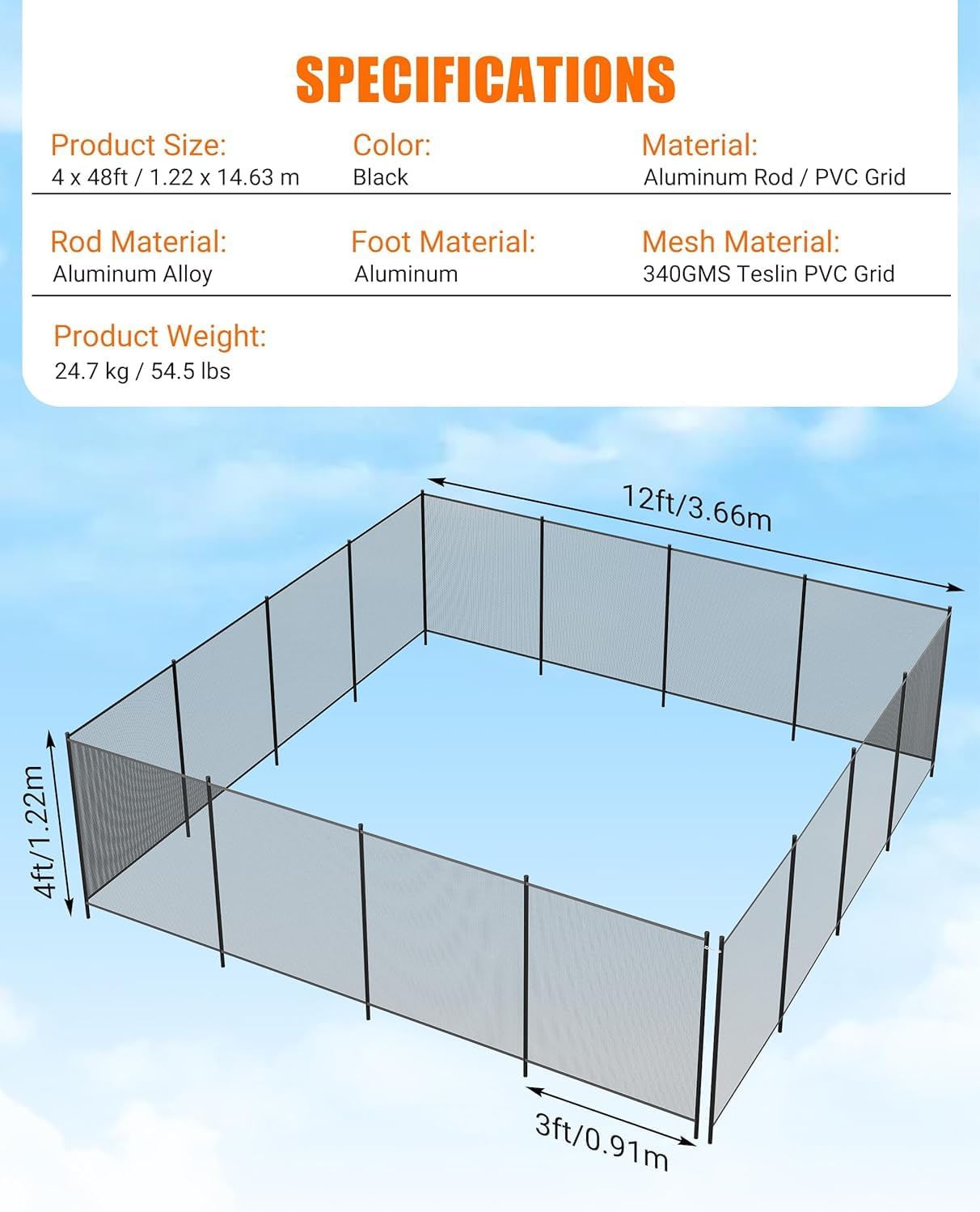 4ft X 12/48/72/108ft Swimming Pool Fences for Inground Pools Safety PVC Mesh DIY - Picture 8 of 9