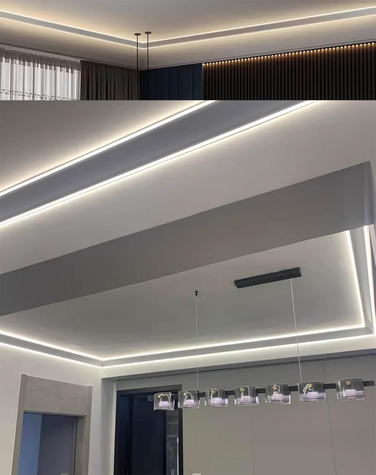 Led Profile Listwa Wnękowa z Oświetleniem Pośrednim LED, Aluminiowy Gzyms Ścienny/sufitowy z Mleczną Osłoną, Podwójna Obudowa Dyfuzora LED do Salonu I Przedpokoju(16.4ft(5 m))