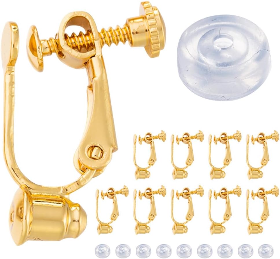 SUPVOX 10-piece Clip-on Earring Converters Kit: Hypoallergenic Silver Plated U-shape Clasps with Silicone Pads for Non-pierced Ears - Diy Jewelry Making Supplies