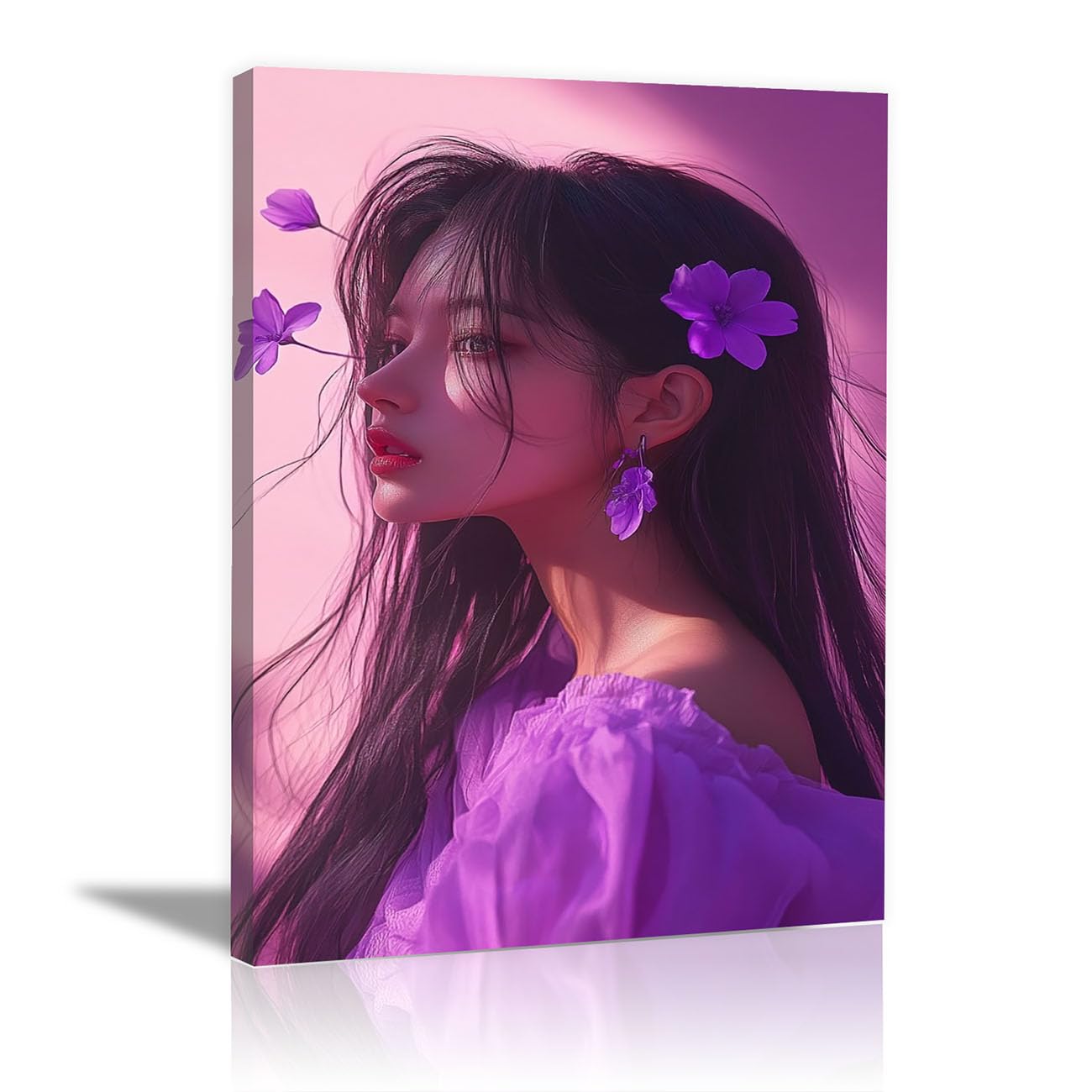 QUSAAOU Black Woman Canvas Wall Lady Purple Floral Side Portrait Graffiti Canvas Art Posters Prints African Woman Modern Picture For Living Room Bedroom Office(violet)-80x120cm1 Unframed