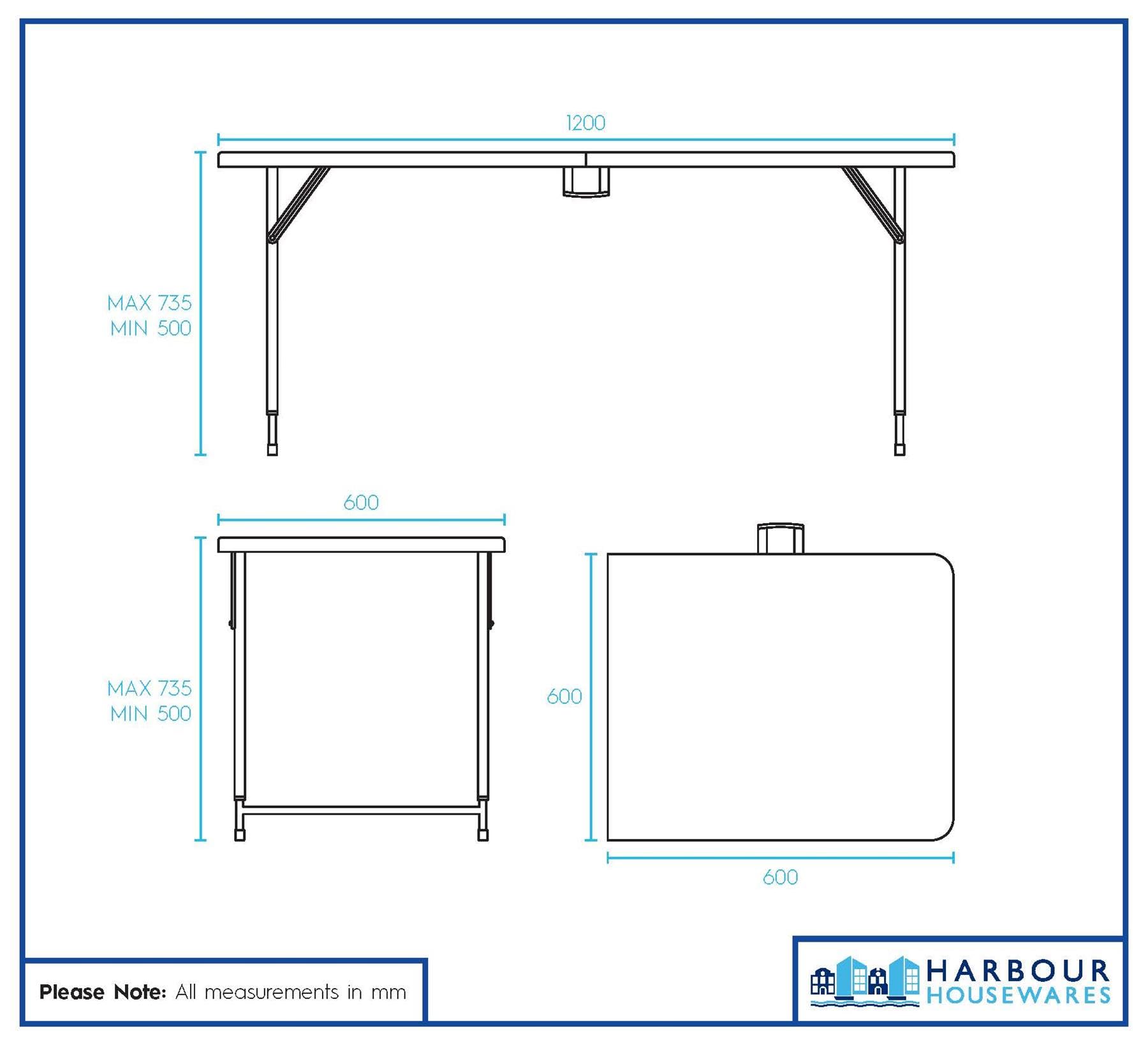 Harbour Housewares Table à Tréteaux Pliante Réglable en Hauteur - 120cm (4ft) - Noir - 1x Usage Intensif Pliable Portable Plastique Plein Air Jardin Camping Pique-Nique Meubles de Salle à Manger
