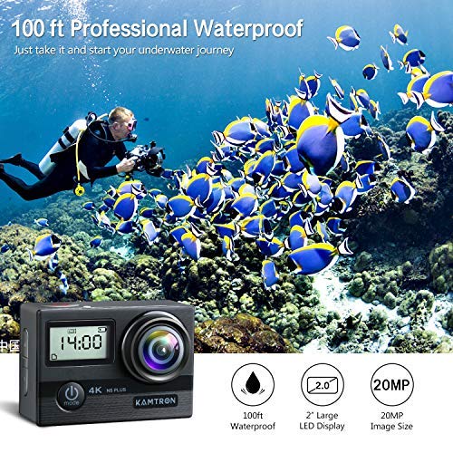 KAMTRON Action Cam 4K Wasserdicht Aktion Kamera - 20MP Ultra Full HD WiFi Unterwasserkamera Helmkamera mit EIS 170°Weitwinkelobjektiv 2"-LCD-Touchscreen 2 wiederaufladbare Batterien – Bild 3