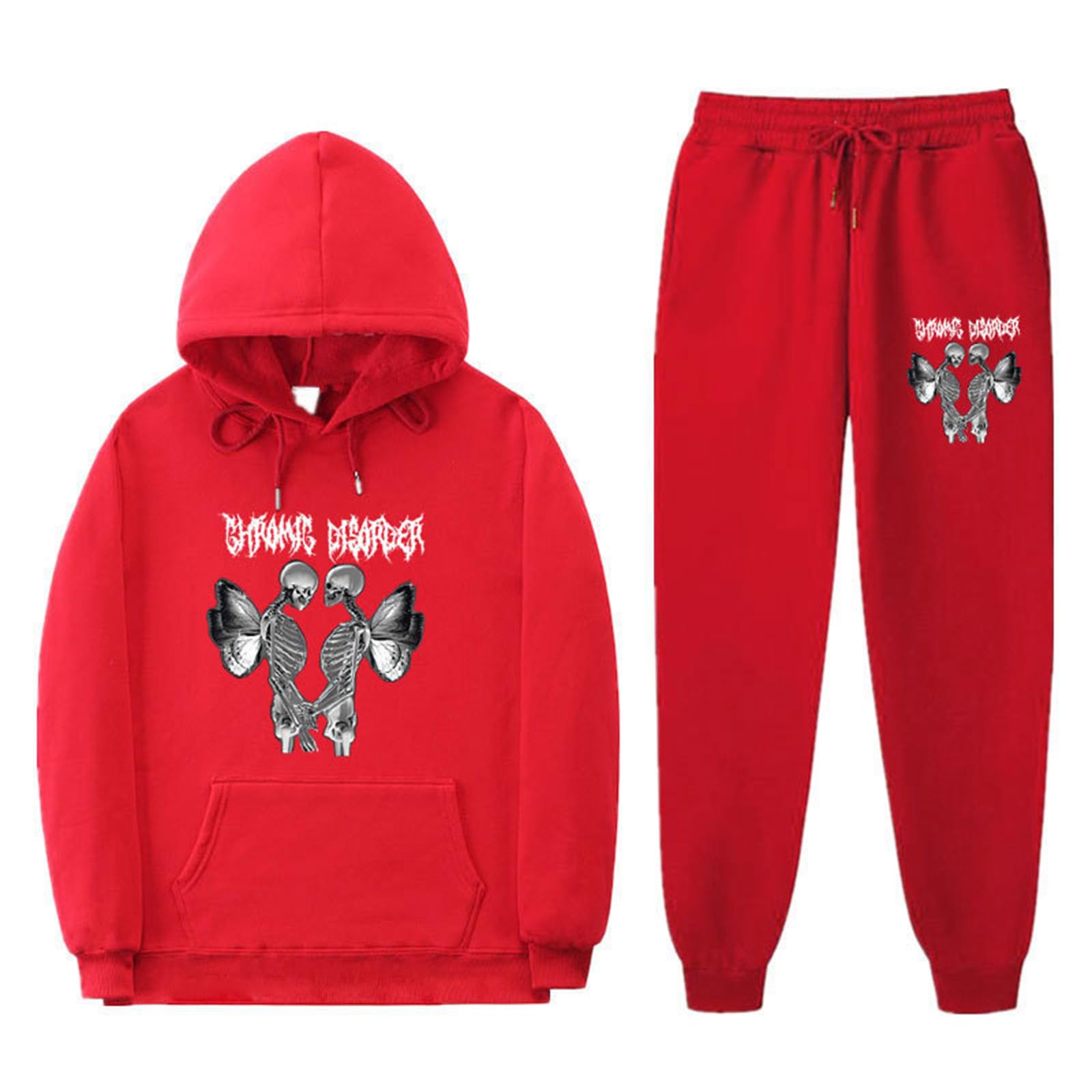 Keepmore Women's #12 Mens And 3D Skeleton Print Tracksuit 2 Piece Set Dark Gothic Style Casual Pullover Hoodie And Sweatpants Sweatshirt Suits
