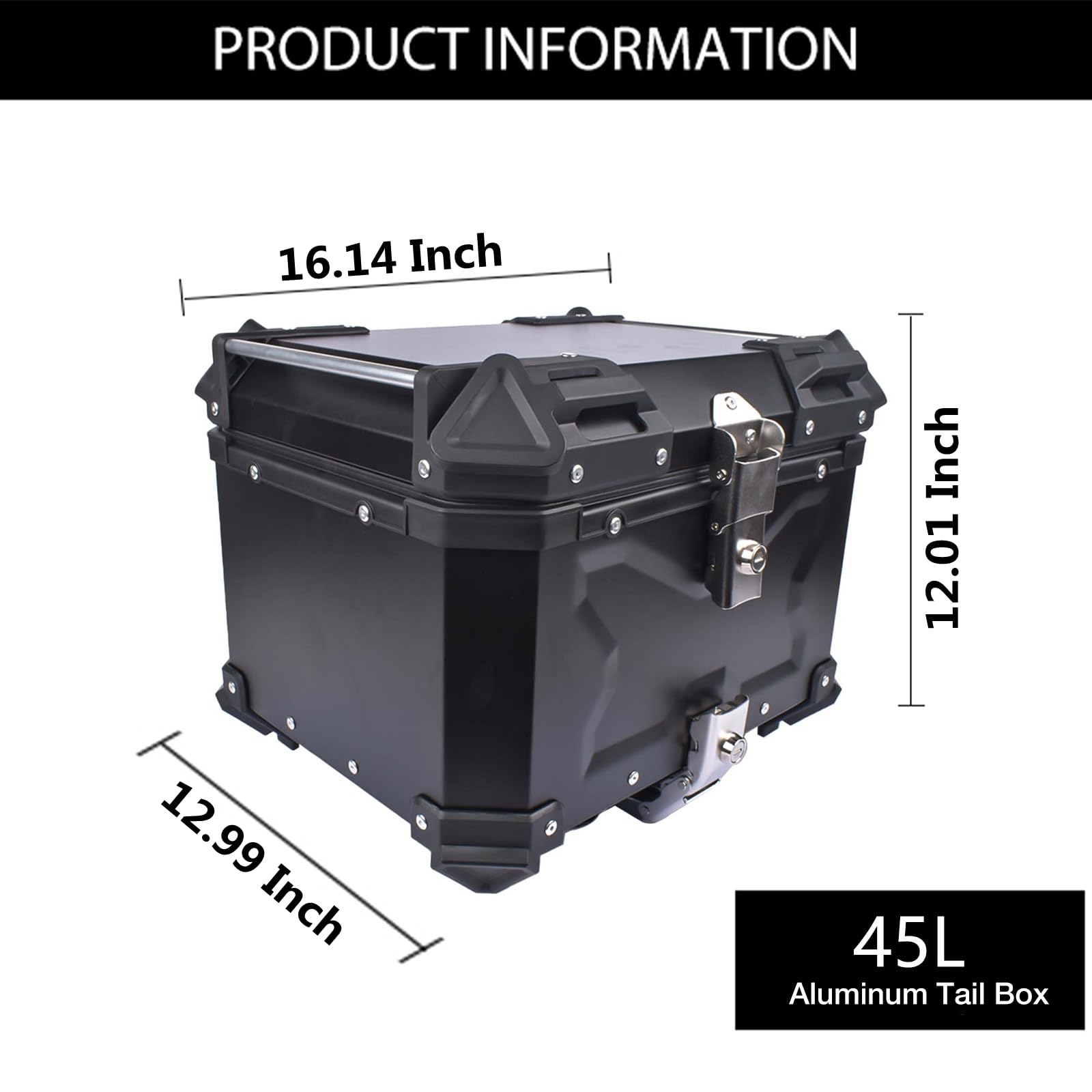 Bisenya 45L Baúl de Impermeable para Moto, Maleta para Almacenamiento de Casco, Caja con Cerradura de Seguridad, Caja Superior de Motocicleta (Negro)