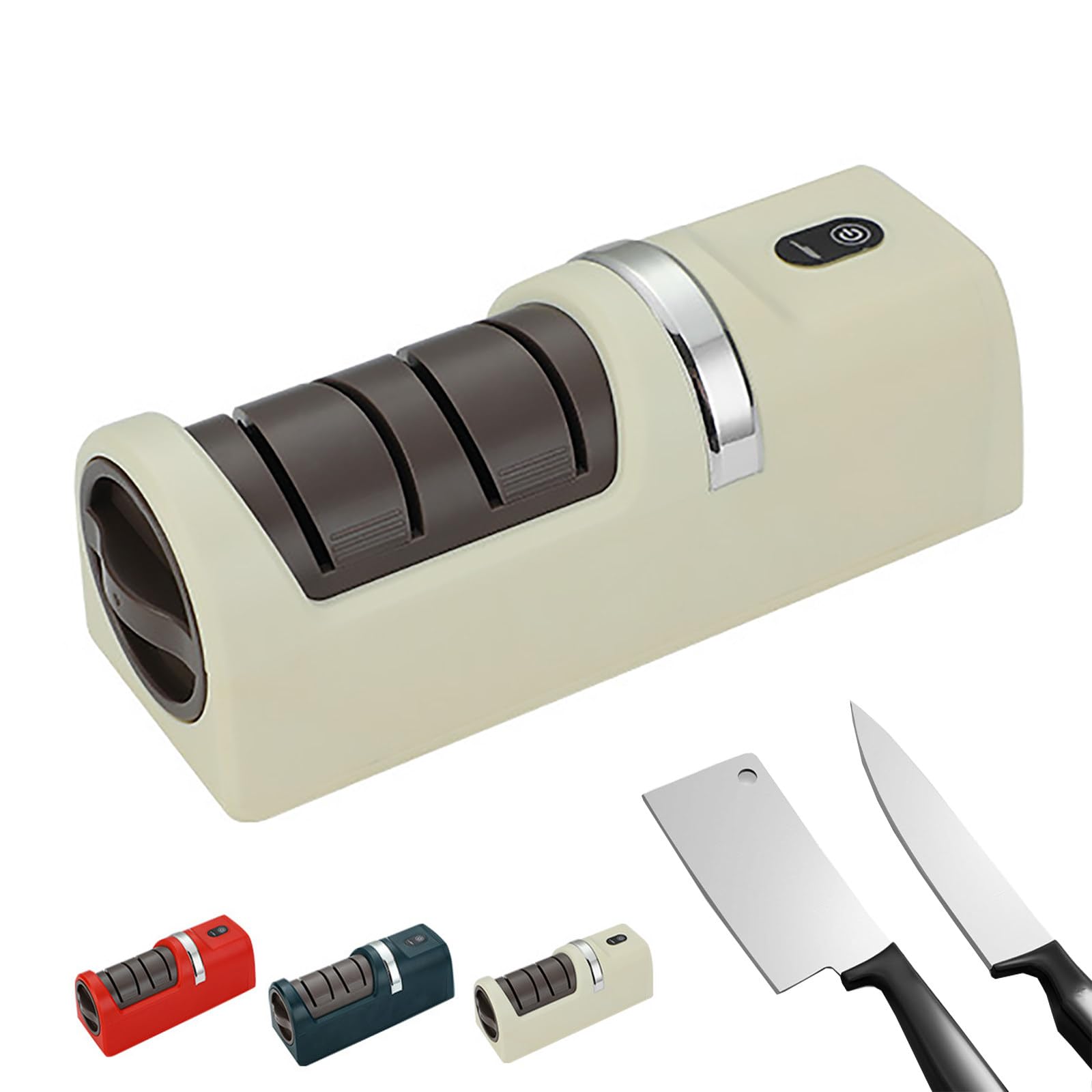 BOOZXCV Electric Knife Sharpener, Professional Kitchen Tool with 3-Speed Adjustment for Coarse Sharpening and Repair (Beige)