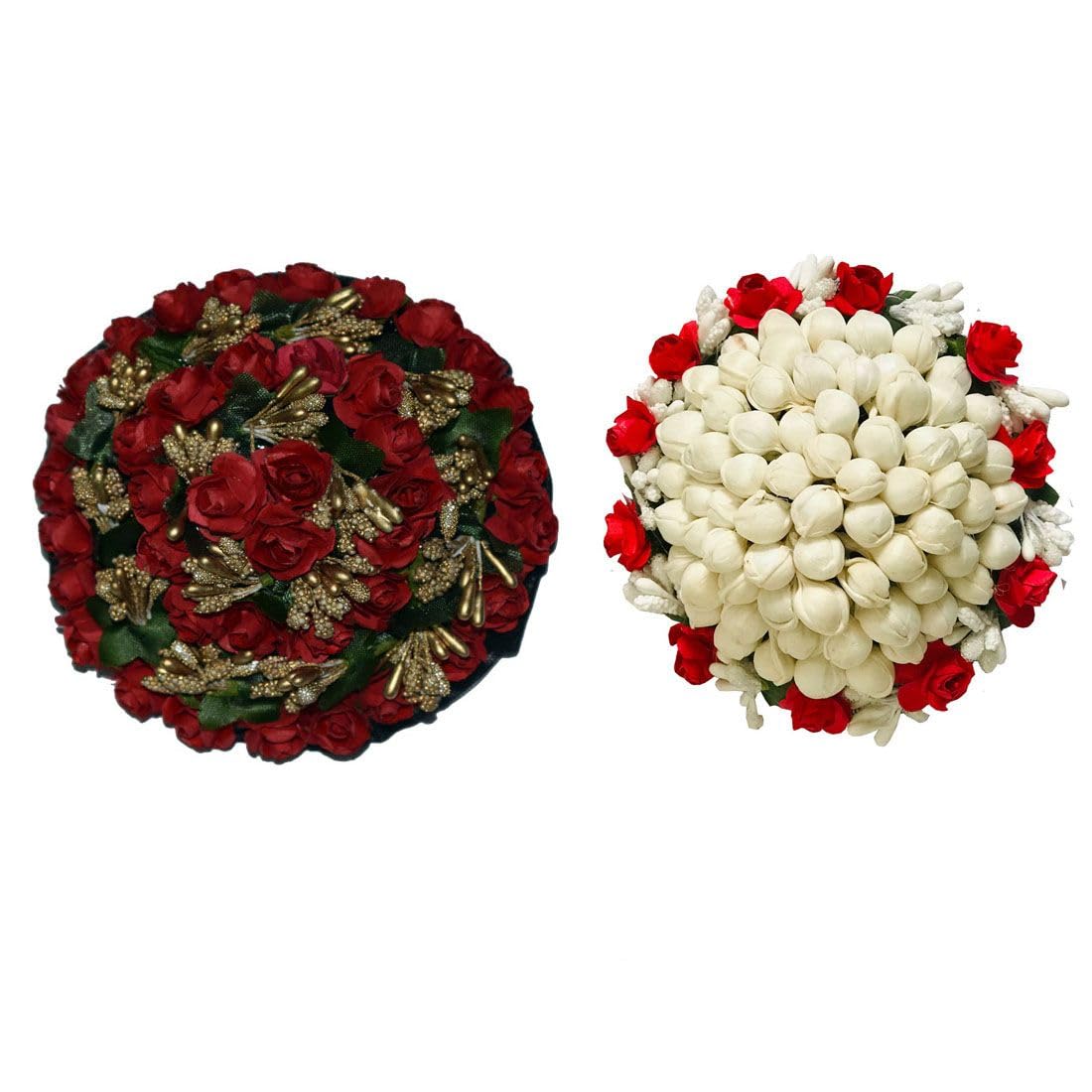 AorviDesigns™ Artificial flower Bun Juda Maker Flower Gajra Hair Accessories For Women - Girls Multicolor (Pack-02)