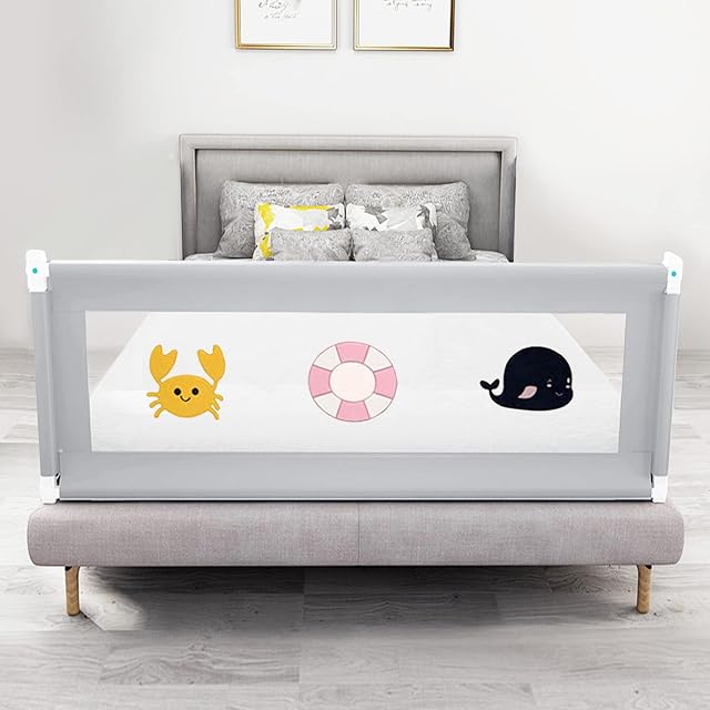 Nukdey Toddler Bed Rail Guard Extra Long 180cm Fold Down Vertical Lifting Bed Guard Anti-Fall No Gap Baby Bed Protection Guard for Baby Kids Twin Double Full Size Mattress- One Side (Grey)