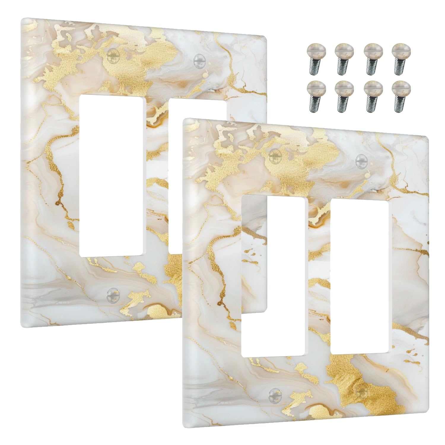 Wmhusu Outlet Covers Gold/White Marble Abstract Modern Luxury 2 Gang Light Switch Cover Double Rocker Wall Plate Decorative GFCI Receptacle Electrical